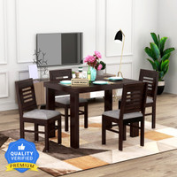Taskwood Furniture Solid Wood 4 Chairs| Finish- Walnut| Cushion- Grey Solid Wood 4 Seater Dining Set(Finish Color -Walnut Finish With Cream Cushions, DIY(Do-It-Yourself))
