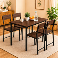 furniba 4 seater Dining Table set with chairs | Metal Frame | Sapce Saving | Engineered Wood 4 Seater Dining Set(Finish Color -Drak Mapple, DIY(Do-It-Yourself))