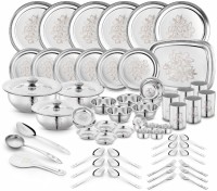 Classic Essentials Pack of 64 Stainless Steel Kitchen for Home|Heavy Gauge|PermanentLaser Engraving-Glory Dinner Set(Steel)