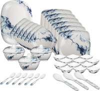Hamlay by SIGRI-WALA Pack of 40 Melamin Blue Marbel Dinner Set(Blue, White)
