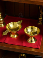 De-Ultimate Combo Of Classic Round Pure Brass Paro Pyali Worship/Spirtual/Religion Table Diya Designed Deepak With Pure Brass Akhand Laxmi Deepak Pital Diya /Deepak for Arti Puja Brass (Pack of 2) Table Diya(Height: 1.5 inch)