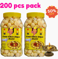 IND DREAM STORE Ghee Diya Batti 200pcs| Handmade Ghee Diya Batti, Cotton (Pack of 2) Table Diya Set(Height: 1 inch)