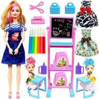 Super Toy Folding Hands Teacher Doll Play Set with 2 Baby Dolls Toy for Kids Girls(Multicolor)