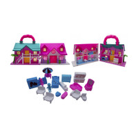 Toy Cloud Portable Funny Girls Doll House Play Set | 19Pcs | 100% Non-Toxic BPA Free Plastic| Big Dream House Lovely Classic Shape N Design(Pink, Green)