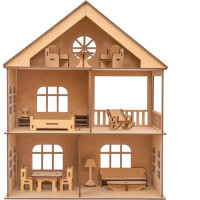 clt Premium Wooden Dollhouse House Miniature Puzzle with Furniture Set(Brown)