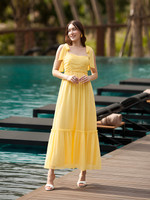 AAYU Women Layered Yellow Maxi/Full Length Dress