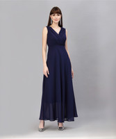 AAYU Women Fit and Flare Blue Maxi/Full Length Dress