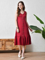 TextileNow Women A-line Maroon Below Knee Dress