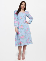 AND Women Fit and Flare Light Blue Dress