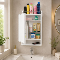 LUPPRA Plastic Premium Multipurpose Wall Mounted Storage Cabinet with Mirror Plastic Wall Shelf(Number of Shelves - 4, White)