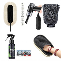 Bluejack 05 Pcs SetComplete Car Cleaning Kit Duster, Brushes, Cloth & AC Brush Wet and Dry Duster