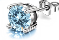 HighSpark 92.5 Silver Sparkling Aquamarine March Birthstone Solitaire Earrings Aquamarine Sterling Silver Stud Earring