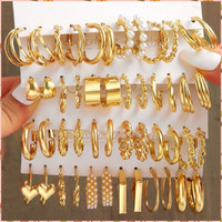 Vembley Combo Of 24 Pairs Gold Plated Hoop And Pearl Earrings For Women Pearl Alloy Hoop Earring