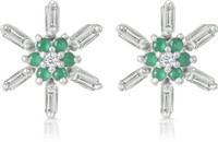 Jina 92.5 Sterling Silver Floral Snowflake Design Earring Set with Emerald Emerald, Cubic Zirconia Silver Stud Earring