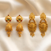 Dbell Gold Plated Brass Jhumka & Floral Traditional Earrings Combo Set of 2 for Women Brass Jhumki Earring, Drops & Danglers