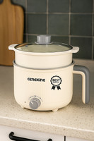 NowExp GENGXING Electric Cooker / Multi-Functional Hot Pot with Steamer Air Fryer, Egg Boiler, Deep Fryer, Food Steamer, Rice Cooker, Travel Cooker, Egg Roll Maker(1.5 L, Cream, greay)