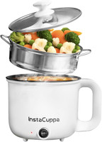 InstaCuppa 3-in-1 Multi Cook Kettle with Steamer | Non-Stick Inner Pot | 600 Watts Multi Cooker Electric Kettle(1.2 L, White - Non-Stick)