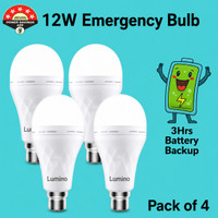 Lumino 12W Inverter Bulb Rechargeable LED Light | Pack of 4 4 hrs Bulb Emergency Light(White)