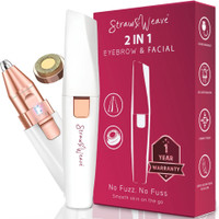 Straw&Weave Facial Hair Removal Machine | Eyebrow Trimmer & Epilator | Trimmer For Women Private Part | 2 In 1 Trimmer 400 mAh Battery 1 Year Warranty | Painless Hair Removal Machine | Nose Hairs Remover Cordless Epilator(White)