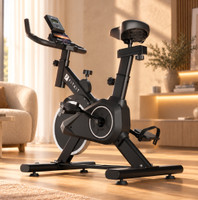 FITKIT by Cult FK8001 Spin Bike 130kg Weight Support Adjustable Seat Fitness at Home Spinner Exercise Bike(Black, White)