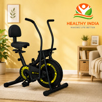 HEALTHYINDIA Exercise Bike with Moving Handle & Backrest for Home Cardio Workout Dual-Action Stationary Exercise Bike(Yellow, Black)