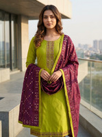 SANGANEE FASHION Cotton Blend Embroidered Kurta & Churidar Material