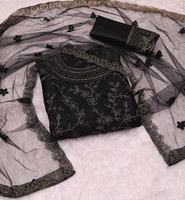 TRIVORA Net/Lace Embroidered Kurta & Churidar Material
