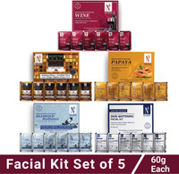 NutriGlow NATURAL'S Facial Kit Pack-5|Wine|Papaya|Gold Kesar|Skin Whitening & Diamond|(5 x 60 g)