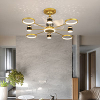 HANS LIGHTINGS Desighner Fan With Light, Abs 5 Blades, 6 Speed Fan with Remote- 6519A-Gold with 1 Year Warranty Remote Controlled 1400 mm Ceiling Fan(4 Star | Gold | Pack of 1)