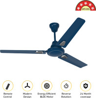 V-Guard Windle Deco BLDC 5 Star 1200 mm 3 Blade Ceiling Fan(BLDC Motor with Remote | Admiral Blue | Pack of 1)