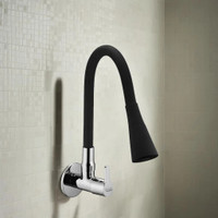 Spazio Silicon Swivel Spout & Dual Flow Pattern For Hot OR Cold Water With Wall Flange SmartBuy Fusion Sink Cock - Flxo Play With 360 Degree Flexible Black Pillar Tap Faucet(Wall Mount Installation Type)