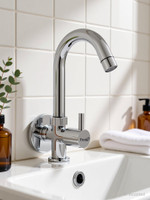 Prestige Brass Sink Cock Turbo Handle with Swivel Spout, Flange and Aerator Foam Flow Pillar Tap Faucet(Wall Mount Installation Type)