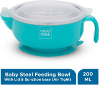MeeMee Stay Warm Baby Steel Bowl with Suction Base (Blue)  - Steel(Blue)