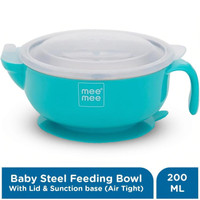 MeeMee Stay Warm Baby Steel Bowl with Suction Base (Blue)  - Steel(Blue)