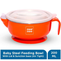 MeeMee Stay Warm Baby Steel Bowl with Suction Base (Red)  - Steel(Red)