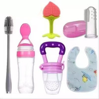 goyyoo Combo Baby Feeding Set – 6 Pcs|Spoon Bottle, Fruit Feeder, Bib, Teether & Brush  - Stainless steel, silicone(Multicolor)