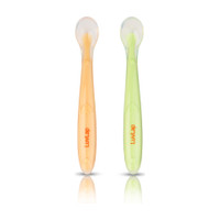 LuvLap Silicone Baby Self Feeding Spoon with Ultra Soft Tip 4 M+,  - Silicone(Green & Orange)