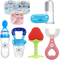 YOS TRENDZ Baby Fruit Feeder, Teether, Finger Brush, Bibs & Spoon Feeder Pack of 8  - Silicon(Multicolor)