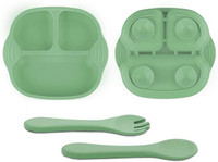 TONY STARK Combo of Silicone Suction Plate, Silicone Spoon & Fork For Baby Feeding  - Pack of 3 Baby Dinner Set, Silicone(Green)