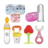 YOS TRENDZ Baby Fruit Feeder, Teether, Finger Brush, Bibs & Spoon Feeder Pack of 8  - Silicon(Multicolor 3)