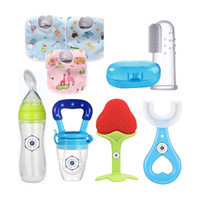 YOS TRENDZ Baby Fruit Feeder, Teether, Finger Brush, Bibs & Spoon Feeder Pack of 8  - Silicon(Multicolor 2)