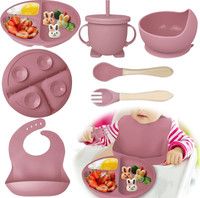 SAMVAT Toddler Feeding Kit – 6PCS Silicone Dishware, BPA-Free, Non-Toxic, Easy to Clean  - Silicone(Pink)