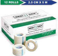 Medigrip Non Woven Microporous Paper Tape 2.5 cm x 5 m (Pack of 12) White First Aid Tape(Pack of 12)