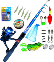 SPILE telescope 7 feet fishing rod & reel with all meterial set 2.10 fiber Blue Fishing Rod(210 cm, 0.19 kg, Blue)