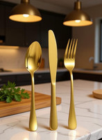 ARSCART Luxury Gold Dessert Spoon , knife Stainless Steel Serving Fork Set(Pack of 3)
