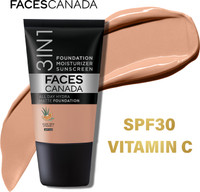 FACES CANADA All Day Hydra Matte | 3 in 1 Moisturizer + SPF 30 + Waterproof Foundation(Caramel Natural 023, 18 ml)