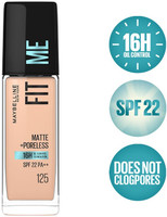 MAYBELLINE NEW YORK Matte+Poreless Liquid Foundation (With Pump & SPF 22) Foundation(125 Nude Beige, 30 ml)