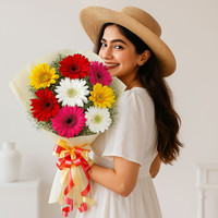 Fresh Mixed Gerbera Bouquet (8 Flowers) in Multicolour with Fillers Fresh Multi Gerberas Bouquets(8 Flowers)