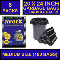 averX Biodegradable Medium Size Black Garbage Bag - 20x24 inches (Pack of 6 - 180 Pieces) 24 L Garbage Bag (180 Bags) Medium 24 L Garbage Bag  Pack Of 180(180Bag )