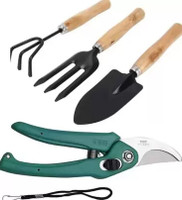 AGT Tool Set Big Trowel, Hand Fork, Hand Rake & Pruner/Cutter for Gardening Garden Tool Kit(3 Tools)